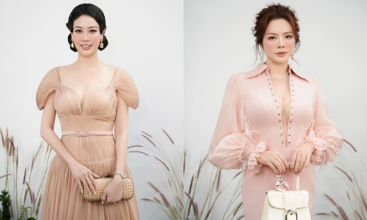 Lý Nhã Kỳ diện mốt xẻ ngực bên các hoa hậu